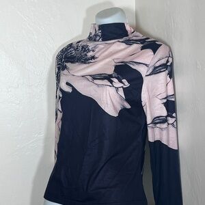 Commense Pink and Black Floral Mock Neck Long Sleeve Top